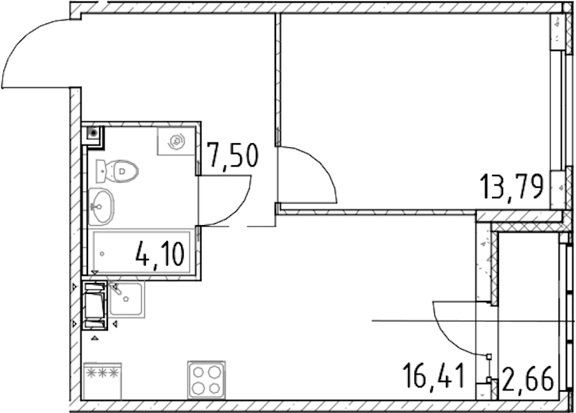1-комнатная квартира 41.8 м², 7/17 эт., ЖК «Город Первых»